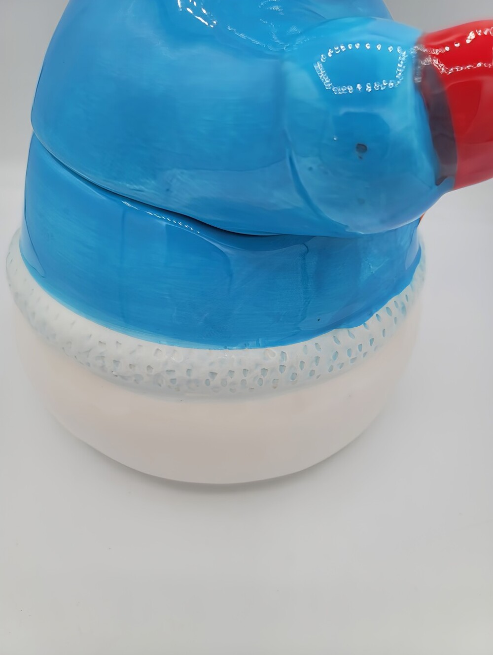 Blue Snowman Cookie Jar Ceramic Christmas Canister Homespun Holiday Winter Decor - Picture 5 of 15